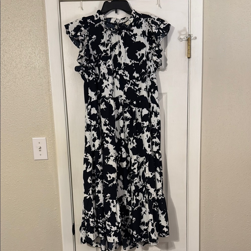Pinch Navy and White Abstract Midi Dress